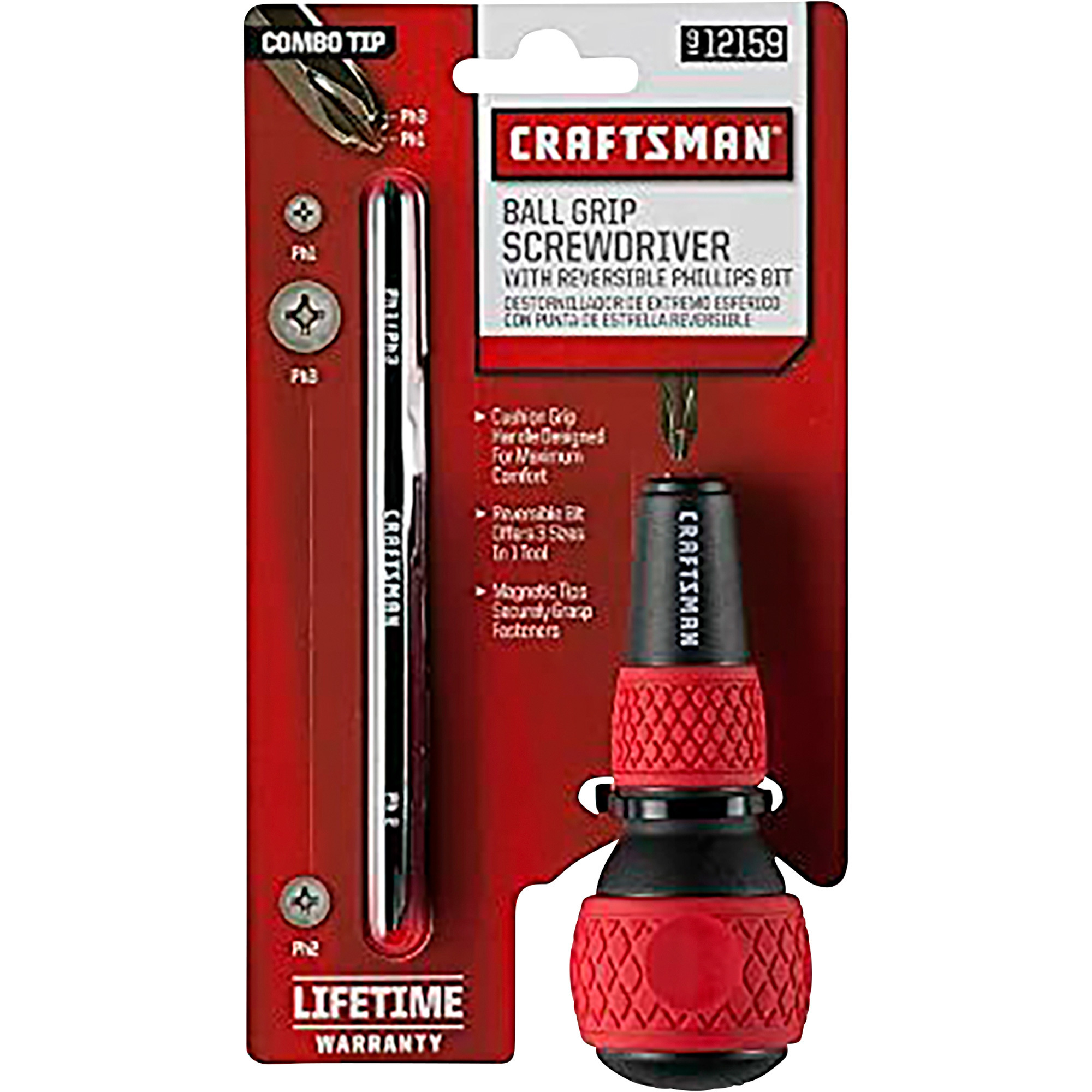 Craftsman Ball Grip Screwdriver with Reversible Phillips Bit, Red, Model# 9-12159